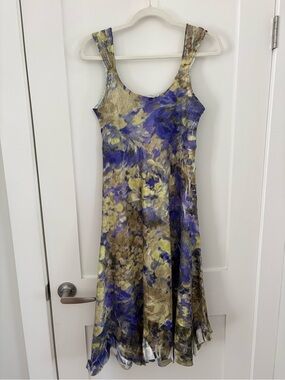 Komarov Crinkle Floral Sleeveless Dress L – Made in USA event wedding guest